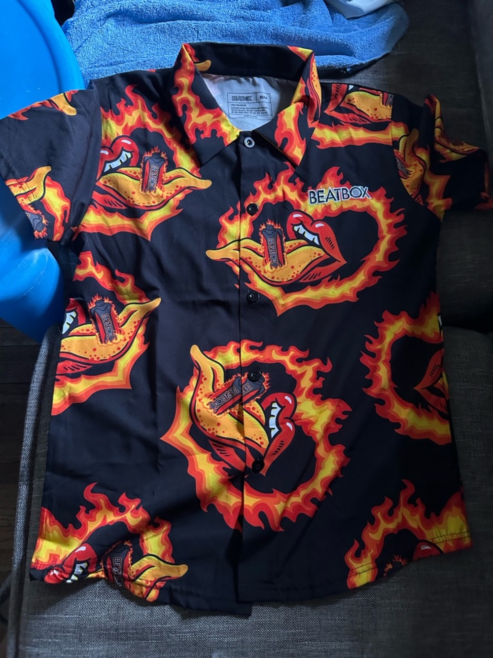 Beatbox Flame Print Button-Up Shirt